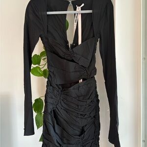 House of CB Black Ruched Long Sleeve Dress